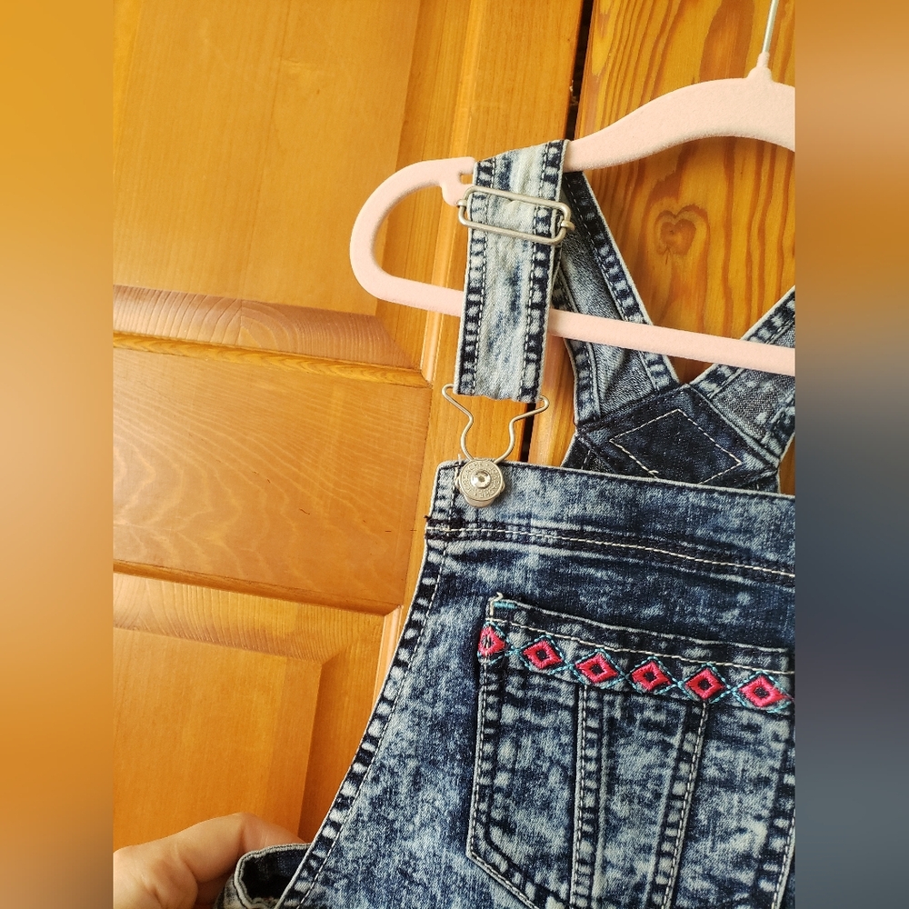 Jordache Denim and Colorful Patterned Kids Overall Bib Dress 7-8 - Picture 2 of 11